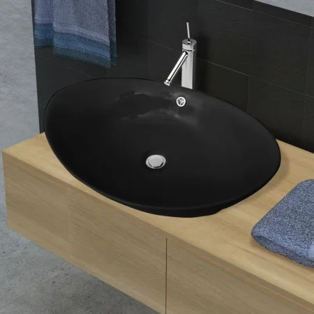 Lavabo Oval de cerámica negra de lujo con desagüe, 59 x 38,5 cm de vidaXL, Lavabos - Ref: Foro24-140680, Precio: 67,99 €, Des...