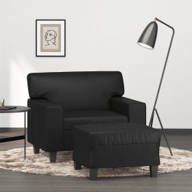 Sillón con taburete cuero sintético negro 60 cm en Sofás | Comprar online en Foru.es