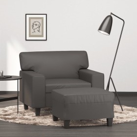 Sillón con taburete cuero sintético gris 60 cm en Sofás | Comprar online en Foru.es