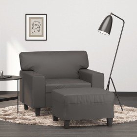 Sillón con taburete cuero sintético gris 60 cm en Sofás | Comprar online en Foru.es