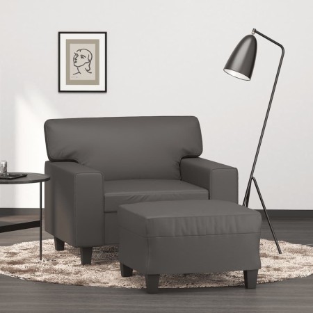 Sillón con taburete cuero sintético gris 60 cm en Sofás | Comprar online en Foru.es