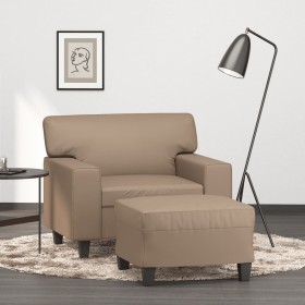 Sillón con taburete cuero sintético color capuchino 60 cm en Sofás | Comprar online en Foru.es