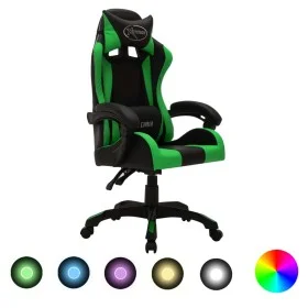 Silla gaming con luces LED RGB cuero sintético verde y negro de vidaXL, Sillas de oficina - Ref: Foro24-287999, Precio: 165,8...