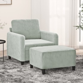 Sillón con taburete terciopelo gris claro 60 cm en Sofás | Comprar online en Foru.es