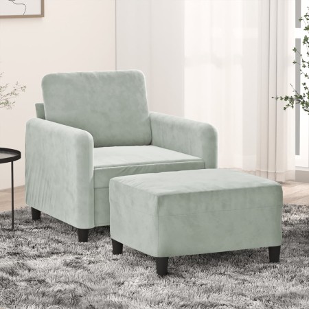 Sillón con taburete terciopelo gris claro 60 cm en Sofás | Comprar online en Foru.es