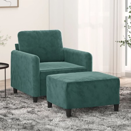 Sillón con taburete terciopelo verde oscuro 60 cm en Sofás | Comprar online en Foru.es