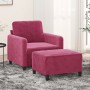 Sillón con taburete terciopelo rojo tinto 60 cm en Sofás | Comprar online en Foru.es