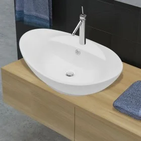 Lavabo de cerámica ovalado con orificio de grifo y rebosadero de vidaXL, Lavabos - Ref: Foro24-140678, Precio: 100,32 €, Desc...