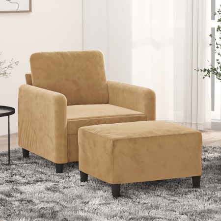 Sillón con taburete terciopelo marrón 60 cm en Sofás | Comprar online en Foru.es