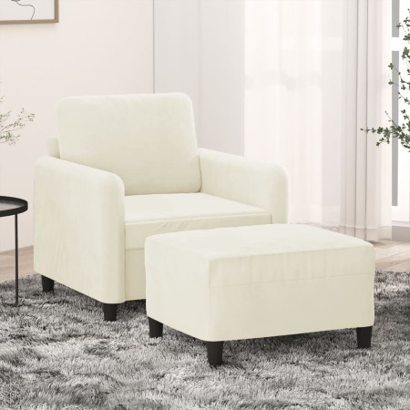 Sillón con taburete terciopelo crema 60 cm en Sofás | Comprar online en Foru.es