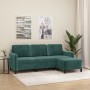 Sofá de 3 plazas con taburete de terciopelo verde oscuro 180 cm en Sofás | Comprar online en Foru.es