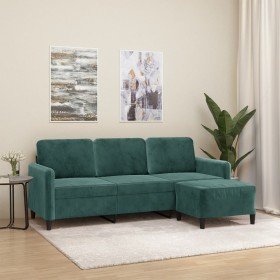 Sofá de 3 plazas con taburete de terciopelo verde oscuro 180 cm en Sofás | Comprar online en Foru.es