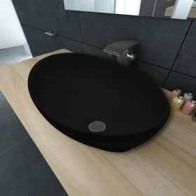 Lavabo ovalado de cerámica negro 40x33 cm de vidaXL, Lavabos - Ref: Foro24-140675, Precio: 55,39 €, Descuento: %