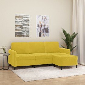 Sofá de 3 plazas con taburete terciopelo amarillo 180 cm en Sofás | Comprar online en Foru.es