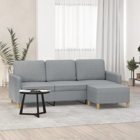 Sofá de 3 plazas con taburete de tela gris claro 180 cm en Sofás | Comprar online en Foru.es