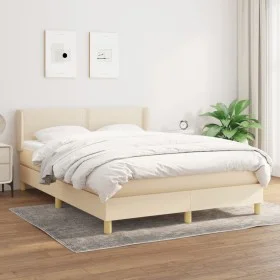 Box spring bed with cream fabric mattress 140x190 cm by vidaXL, Beds and slatted bases - Ref: Foro24-3130190, Price: 405,70 €...