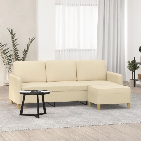 Sofá de 3 plazas con taburete de tela crema 180 cm en Sofás | Comprar online en Foru.es