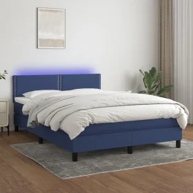 Cama box spring colchón y luces LED tela azul 140x190 cm de vidaXL, Camas y somieres - Ref: Foro24-3133075, Precio: 440,73 €,...