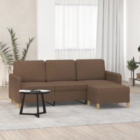 Sofá de 3 plazas con taburete de tela marrón 180 cm en Sofás | Comprar online en Foru.es