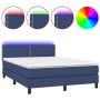 Cama box spring colchón y luces LED tela azul 140x190 cm de vidaXL, Camas y somieres - Ref: Foro24-3133075, Precio: 444,30 €,...
