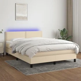 Box spring bed mattress and LED lights cream fabric 140x190 cm by vidaXL, Beds and slatted bases - Ref: Foro24-3133074, Price...
