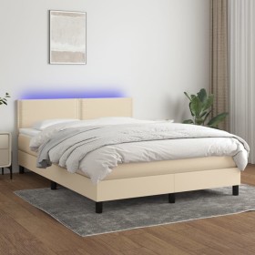Cama box spring colchón y luces LED tela crema 140x190 cm de vidaXL, Camas y somieres - Ref: Foro24-3133074, Precio: 397,56 €...