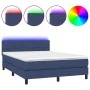 Box spring bed mattress and LED lights blue fabric 140x190 cm by vidaXL, Beds and slatted bases - Ref: Foro24-3133155, Price:...