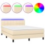 Cama box spring colchón y luces LED tela crema 140x190 cm de vidaXL, Camas y somieres - Ref: Foro24-3133154, Precio: 407,66 €...