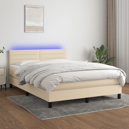 Cama box spring colchón y luces LED tela crema 140x190 cm de vidaXL, Camas y somieres - Ref: Foro24-3133234, Precio: 415,25 €...