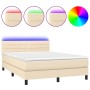 Cama box spring colchón y luces LED tela crema 140x190 cm de vidaXL, Camas y somieres - Ref: Foro24-3133234, Precio: 415,25 €...