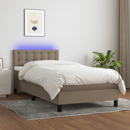 Cama box spring colchón y luces LED tela gris taupe 90x190 cm de vidaXL, Camas y somieres - Ref: Foro24-3133441, Precio: 313,...