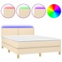 Cama box spring colchón y luces LED tela crema 140x190 cm de vidaXL, Camas y somieres - Ref: Foro24-3133634, Precio: 397,74 €...