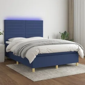 Cama box spring colchón y luces LED tela azul 140x190 cm de vidaXL, Camas y somieres - Ref: Foro24-3135515, Precio: 520,42 €,...