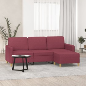 Sofá de 3 plazas con taburete de tela rojo tinto 180 cm en Sofás | Comprar online en Foru.es
