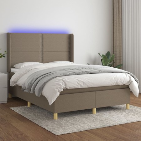 Cama box spring colchón y luces LED tela gris taupe 140x190 cm de vidaXL, Camas y somieres - Ref: Foro24-3138793, Precio: 497...