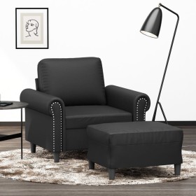 Sillón con taburete cuero sintético negro 60 cm en Sofás | Comprar online en Foru.es