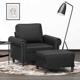 Sillón con taburete cuero sintético negro 60 cm en Sofás | Comprar online en Foru.es
