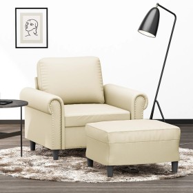 Sillón con taburete cuero sintético color crema 60 cm en Sofás | Comprar online en Foru.es