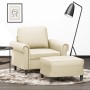 Sillón con taburete cuero sintético color crema 60 cm en Sofás | Comprar online en Foru.es