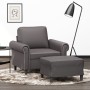 Sillón con taburete cuero sintético gris 60 cm en Sofás | Comprar online en Foru.es