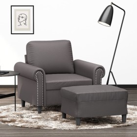 Sillón con taburete cuero sintético gris 60 cm en Sofás | Comprar online en Foru.es