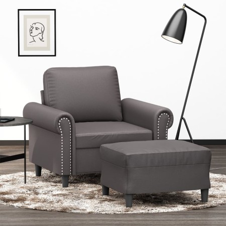 Sillón con taburete cuero sintético gris 60 cm en Sofás | Comprar online en Foru.es