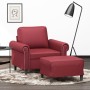 Sillón con taburete cuero sintético rojo tinto 60 cm en Sofás | Comprar online en Foru.es