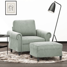 Sillón con taburete terciopelo gris claro 60 cm en Sofás | Comprar online en Foru.es