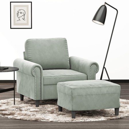 Sillón con taburete terciopelo gris claro 60 cm en Sofás | Comprar online en Foru.es