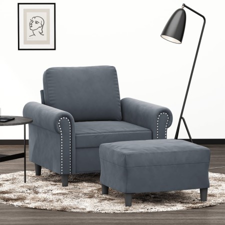 Sillón con taburete terciopelo gris oscuro 60 cm en Sofás | Comprar online en Foru.es