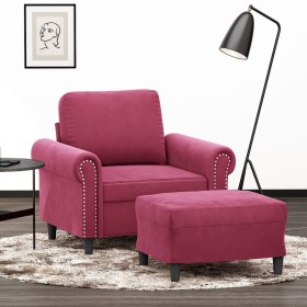 Sillón con taburete terciopelo rojo tinto 60 cm en Sofás | Comprar online en Foru.es