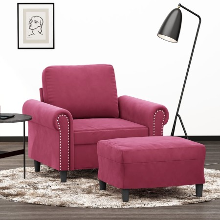 Sillón con taburete terciopelo rojo tinto 60 cm en Sofás | Comprar online en Foru.es
