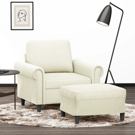 Sillón con taburete terciopelo crema 60 cm en Sofás | Comprar online en Foru.es