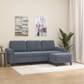Sofá de 3 plazas con taburete de terciopelo gris oscuro 180 cm en Sofás | Comprar online en Foru.es